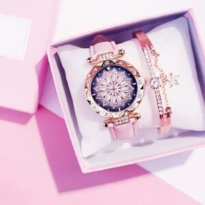 New 2 pc women's wristband watch and bracelet set